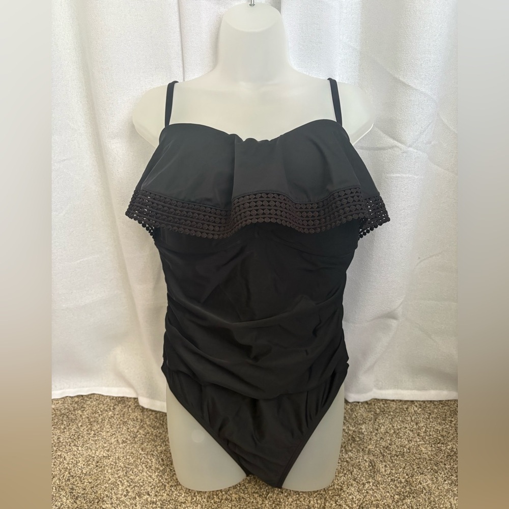 Kona Sol XL Black strapless one piece swimsuit with high coverage for butt 0391